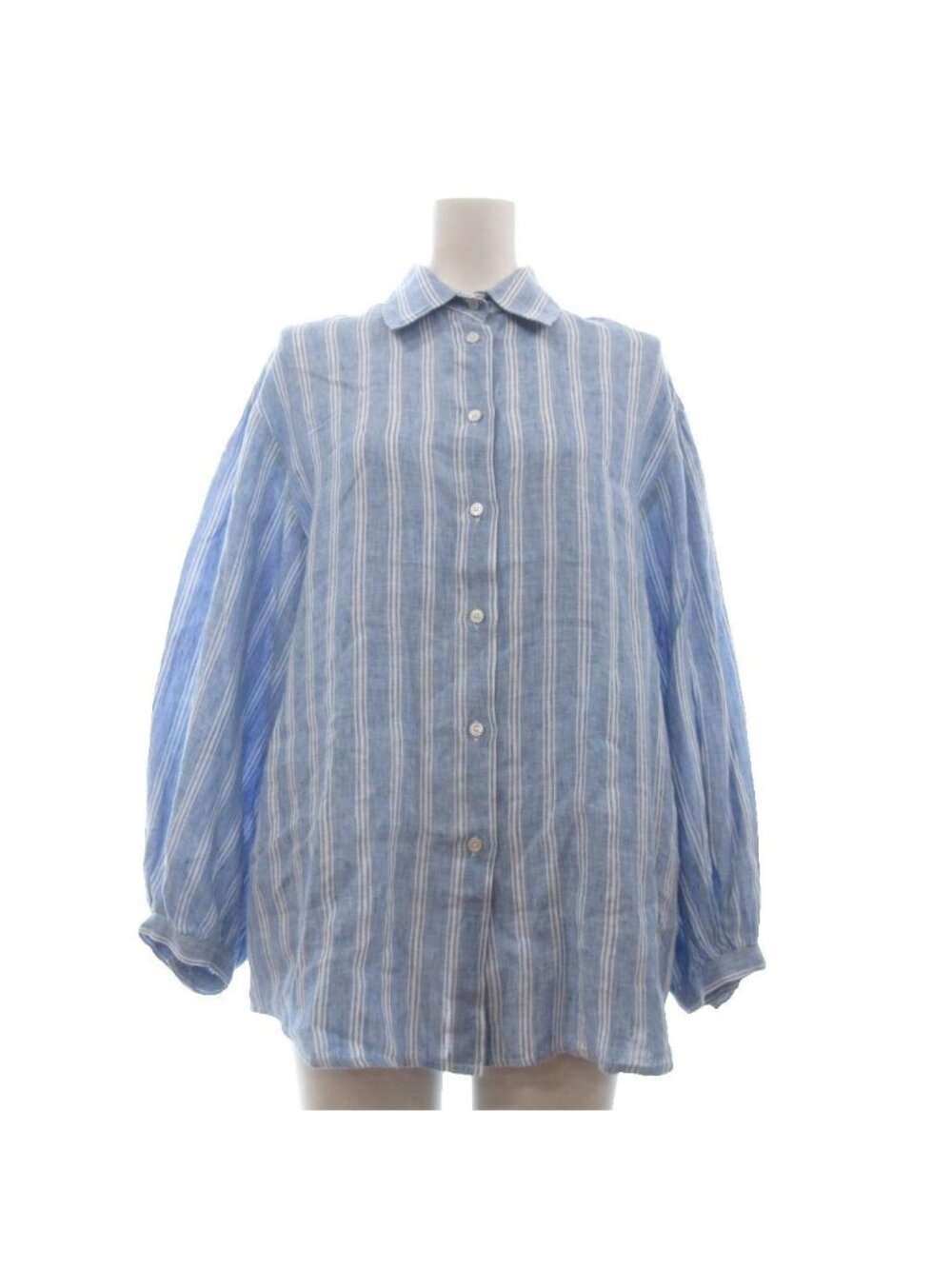 Max Mara Weekend Line Linen Shirt Blouse Long Sleeve Stripe Blue 38